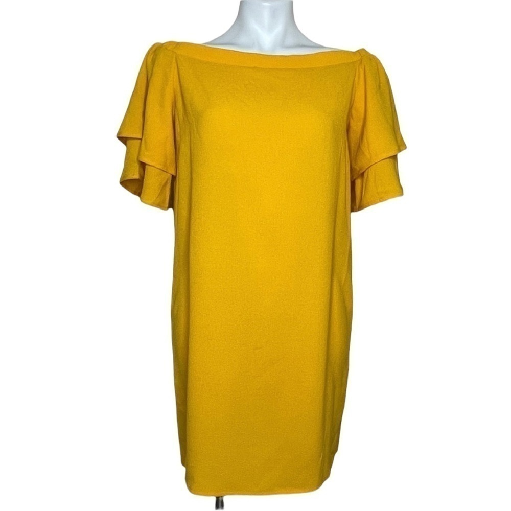 Gold ruffle sleeve off the shoulder dress medium